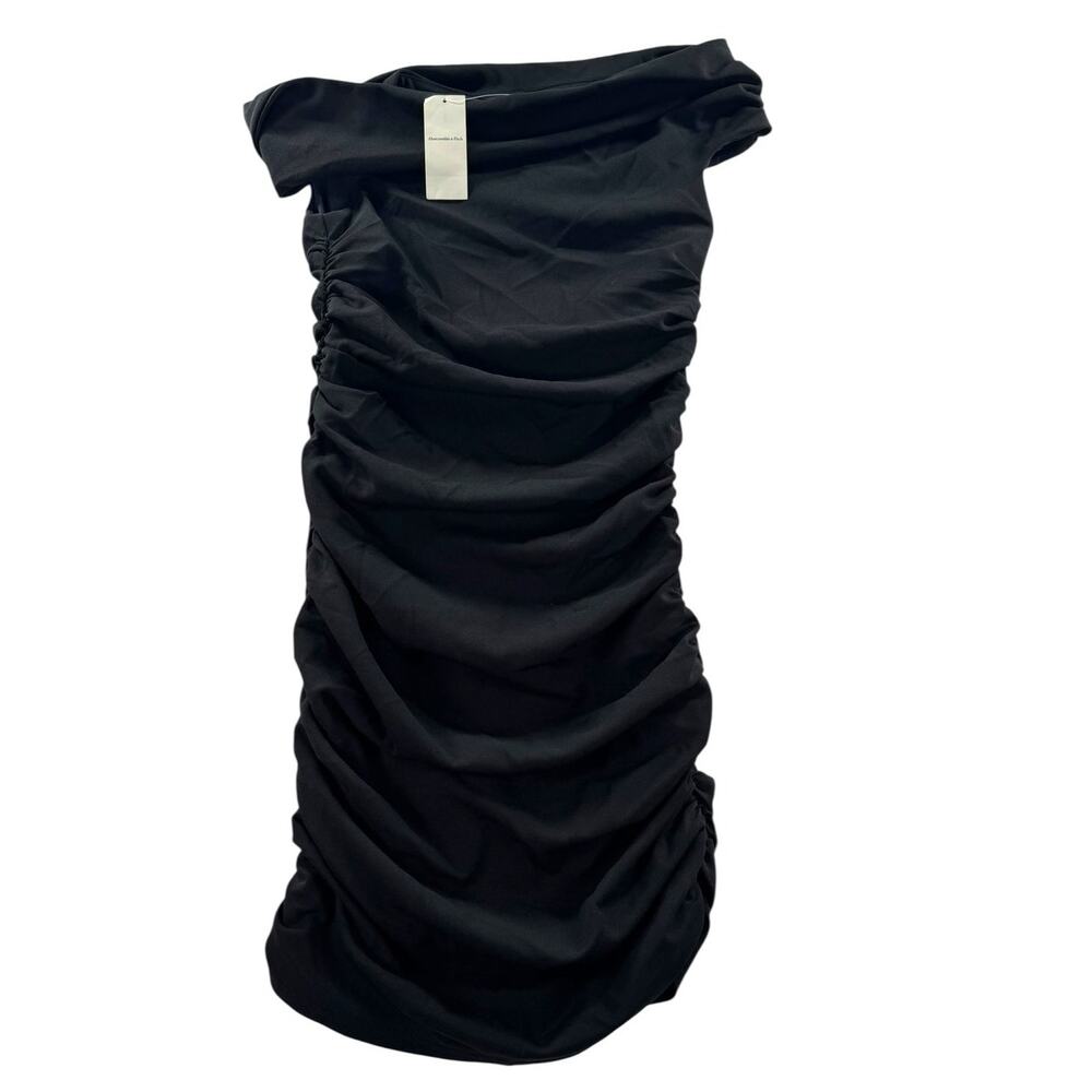 Abercrombie Off The Shoulder Ruched Mini Dress S Black Bodycon Draped LBD NWT